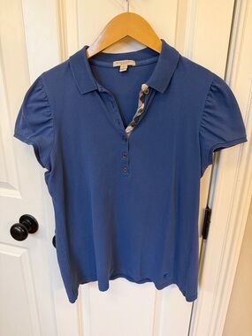 Burberry Blue Short-Sleeve Polo with Check Placket XL L M